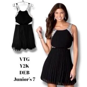 DEB Vintage Y2K Dress Black Mini Embellished Rhinestones Prom HOCO Junior’s 7